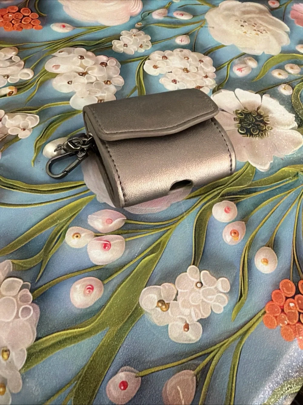 Metallic Gray Women’s Key Pouch with Charm